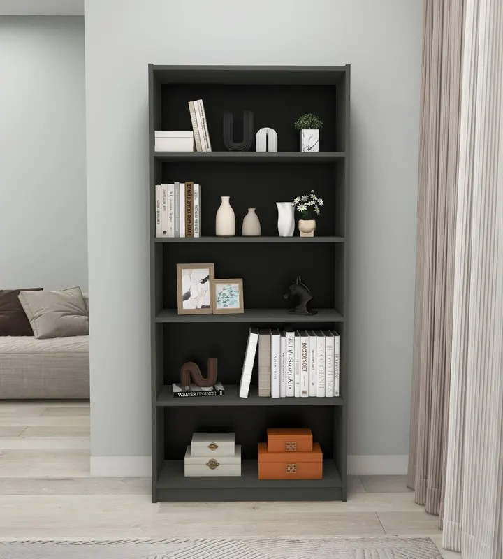 Bibliotecă Manolya, Diverse culori, 80x28x180 cm - Gri închis