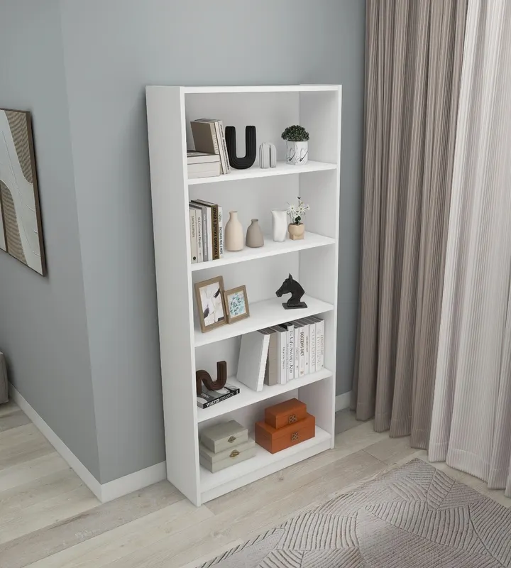 Bibliotecă Manolya, Diverse culori, 80x28x180 cm - Alb