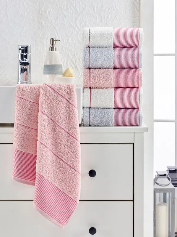 Set prosoape de baie 6 bucăți Fitilli, Diverse culori, 50x85 cm - Roz - Gri - Alb