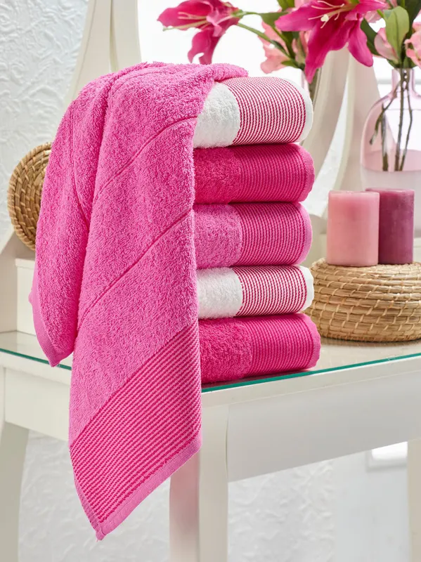 Set prosoape de baie 6 bucăți Fitilli, Diverse culori, 50x85 cm - Alb - Roz