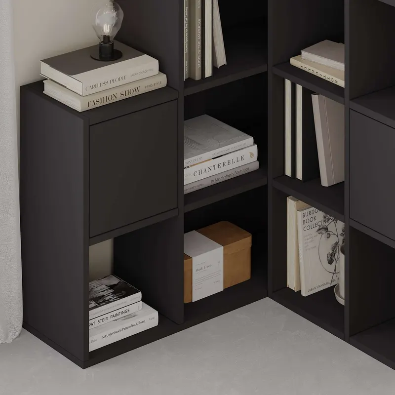 Bibliotecă Paleo, Diverse culori, 151x28x151 cm - Negru
