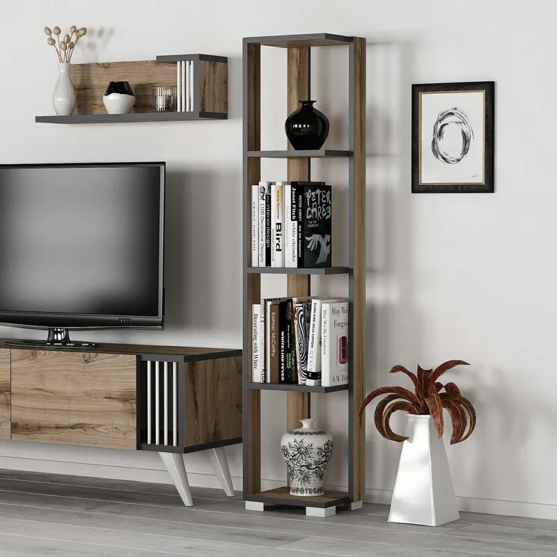 Bibliotecă Neg, Diverse culori, 34x26x153 cm - Nuc