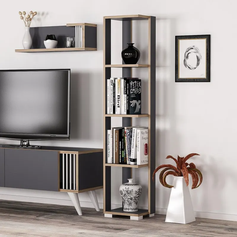 Bibliotecă Neg, Diverse culori, 34x26x153 cm - Antracit