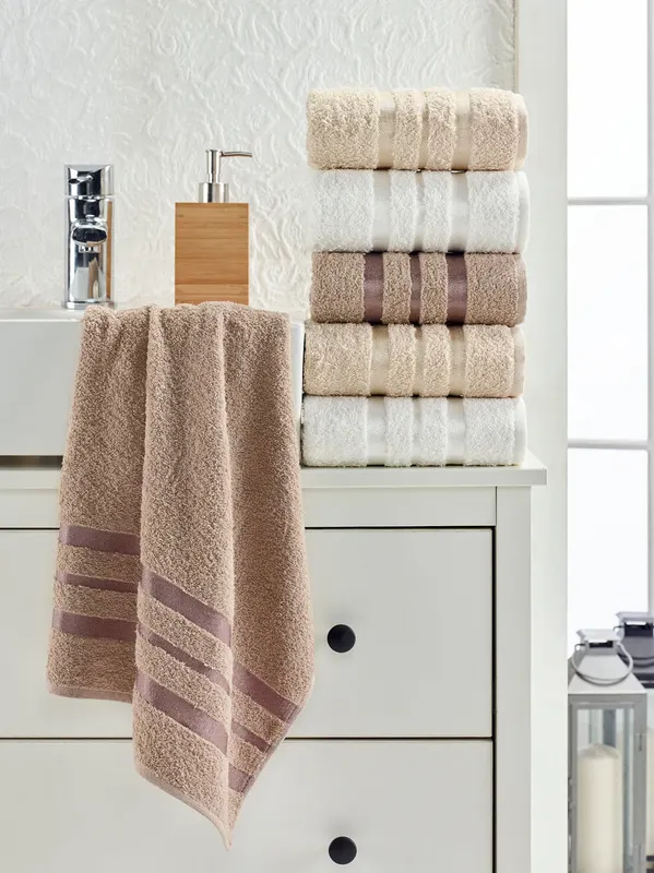 Set prosoape de baie 6 bucăți Flos, Diverse culori, 50x85 cm - Maro - Alb - Bej