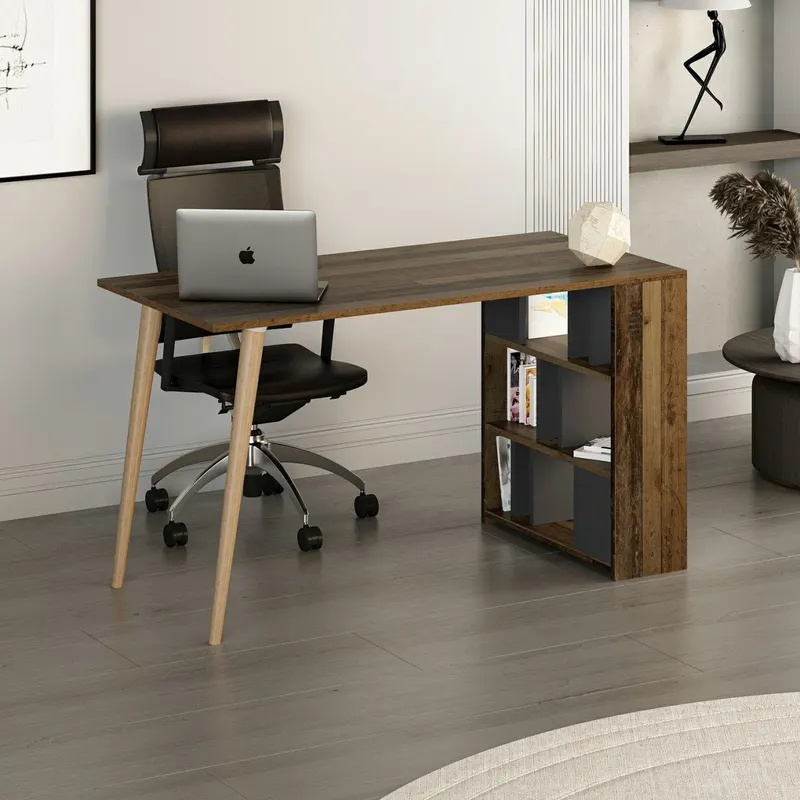Birou Pina, Diverse culori, 120x60x74 cm - Nuc - Antracit