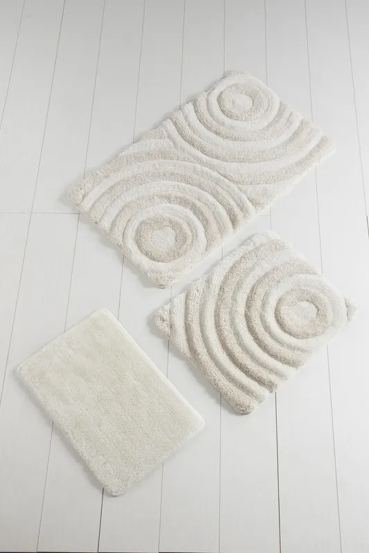 Covoraș de baie 3 bucăți Wave, Diverse culori, 60x100 cm - Ecru