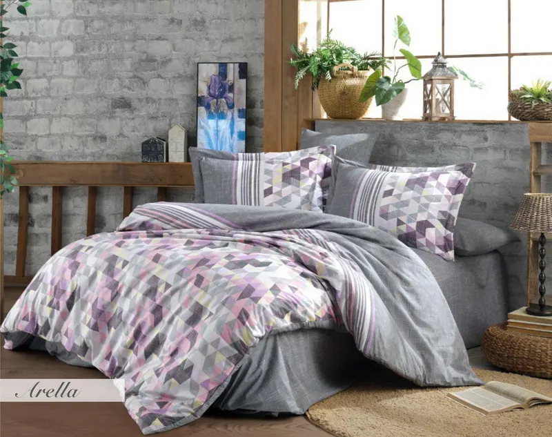 Set lenjerie de pat dublă Arella, Diverse culori, 240x260 cm - Lila - Gri - Roz - Galben