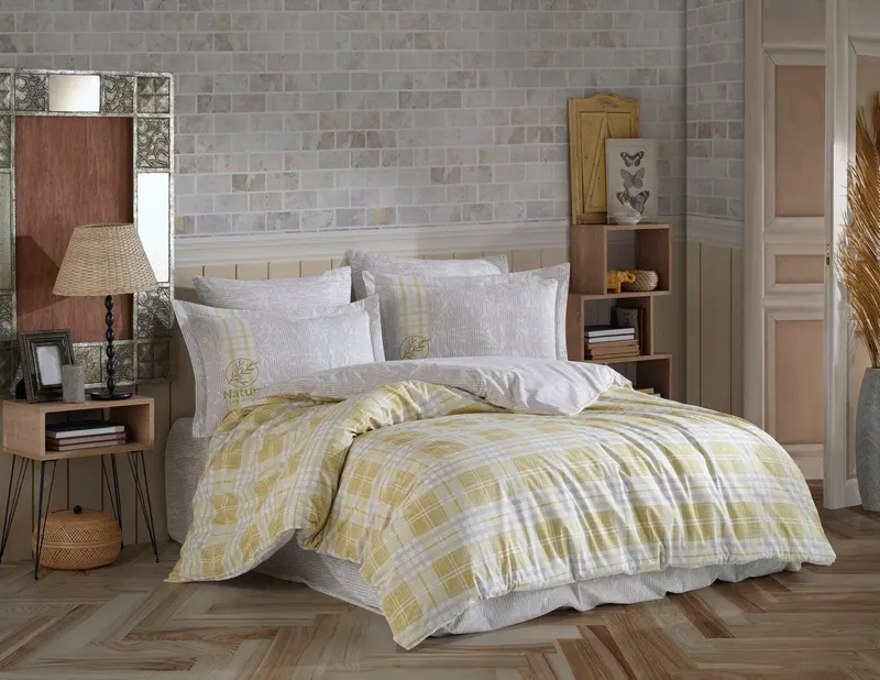 Set lenjerie de pat dublă Denim, Diverse culori, 240x260 cm - Galben - Alb