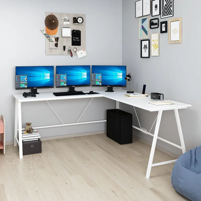 Birou Team L, Diverse culori, 180x60x76 cm - Alb