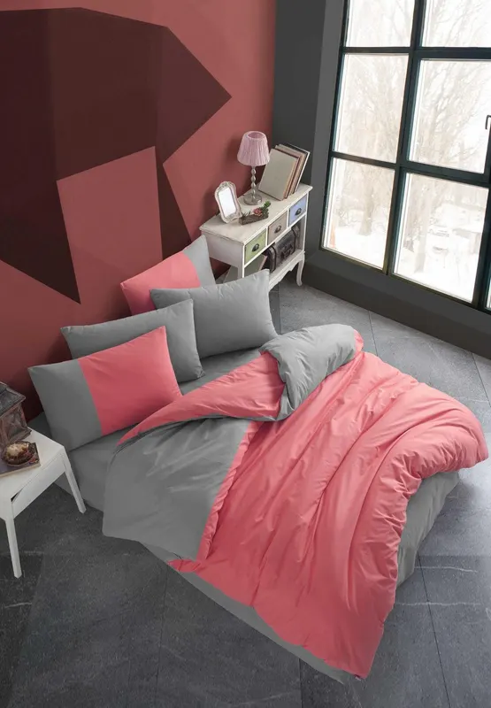 Set lenjerie de pat dublă Diamond, Diverse culori, 240x260 cm - Coral - Antracit