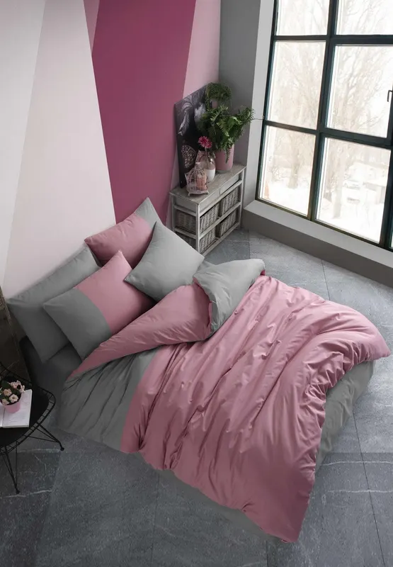 Set lenjerie de pat dublă Diamond, Diverse culori, 240x260 cm - Roz pudrat - Antracit