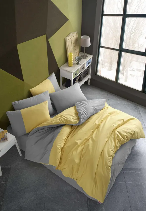 Set lenjerie de pat dublă Diamond, Diverse culori, 240x260 cm - Galben - Antracit