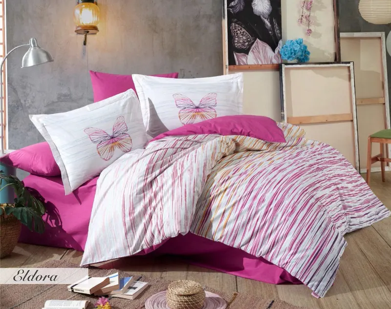 Set lenjerie de pat dublă Eldora, Diverse culori, 240x260 cm - Alb - Fucsia - Roz - Galben