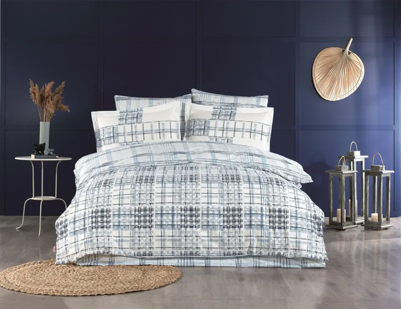 Set lenjerie de pat dublă Escale, Diverse culori, 240x260 cm - Albastru - Crem