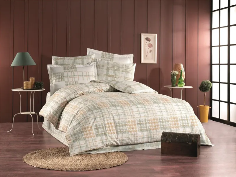 Set lenjerie de pat dublă Escale, Diverse culori, 240x260 cm - Verde - Crem - Maro