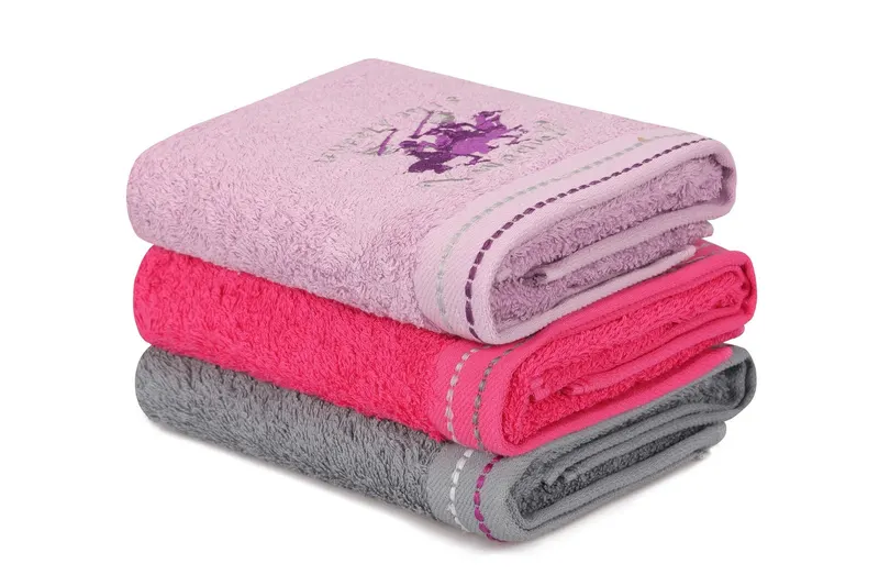 Prosop de baie 3 bucăți 401, Diverse culori, 50x90 cm - Fucsia - Lila - Gri