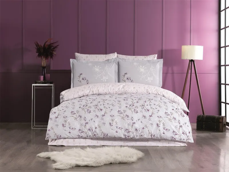 Set lenjerie de pat dublă Jardin, Diverse culori, 240x260 cm - Mov - Gri - Crem