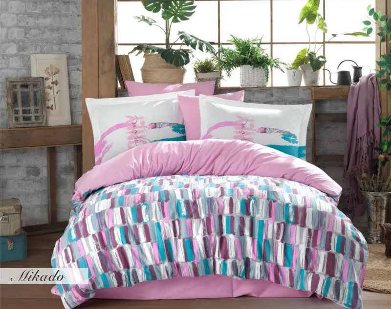 Set lenjerie de pat dublă Mikado, Diverse culori, 240x260 cm - Roz - Albastru - Alb - Maro