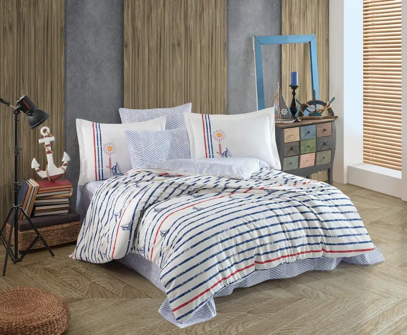 Set lenjerie de pat dublă Olimpia v2, Diverse culori, 240x260 cm - Alb - Roșu - Albastru închis