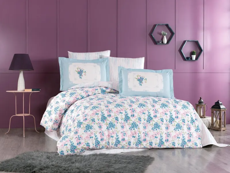 Set lenjerie de pat dublă Perla, Diverse culori, 240x260 cm - Roz - Albastru - Alb