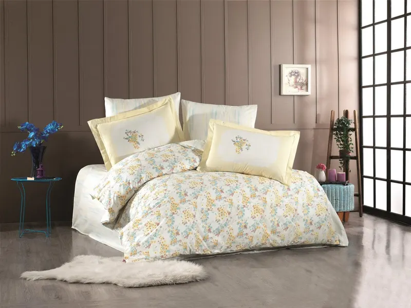 Set lenjerie de pat dublă Perla, Diverse culori, 240x260 cm - Galben - Albastru - Alb