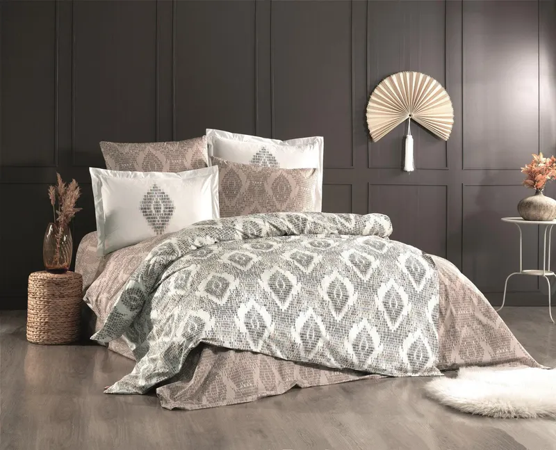 Set lenjerie de pat dublă Retro, Diverse culori, 240x260 cm - Maro - Crem - Verde