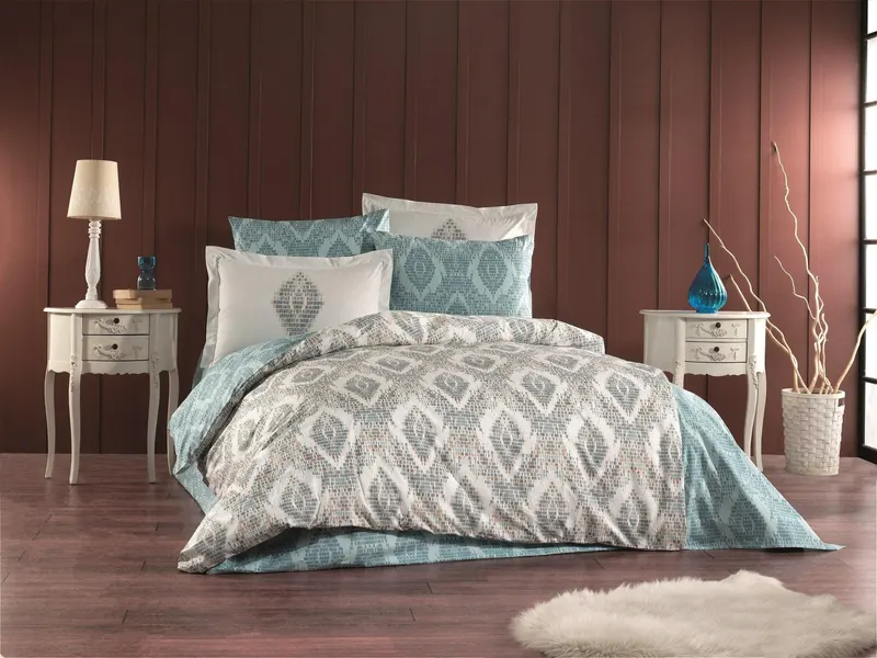 Set lenjerie de pat dublă Retro, Diverse culori, 240x260 cm - Mentă - Crem