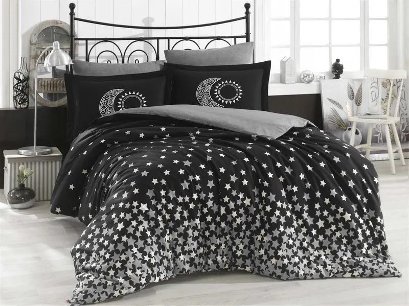 Set lenjerie de pat dublă Star's, Diverse culori, 240x260 cm - Negru - Alb