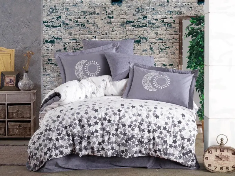 Set lenjerie de pat dublă Star's, Diverse culori, 240x260 cm - Gri - Alb