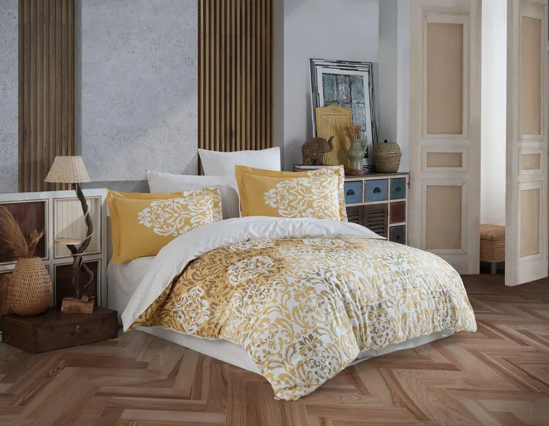 Set lenjerie de pat dublă Serenity, Diverse culori, 240x260 cm - Auriu - Alb - Maro