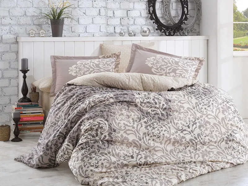 Set lenjerie de pat dublă Serenity, Diverse culori, 240x260 cm - Gri - Crem