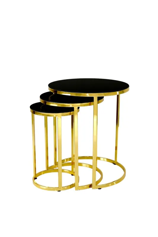 Set 3 măsuțe de cafea Dunya, Diverse culori, Ø28x46 cm - Auriu - Negru