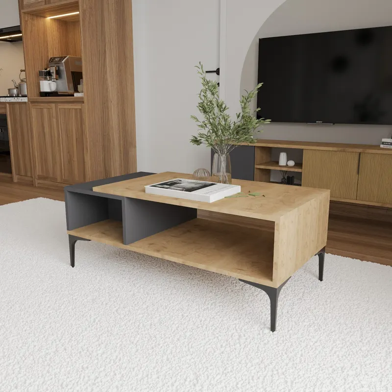 Măsuță de cafea Tarz, Diverse culori, 90x50x39 cm - Antracit - Stejar