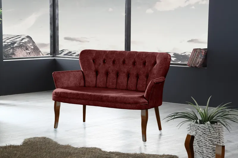 Canapea fixă 2 locuri Paris lemn nuc, Diverse culori, 130x46x82 cm - Bordo