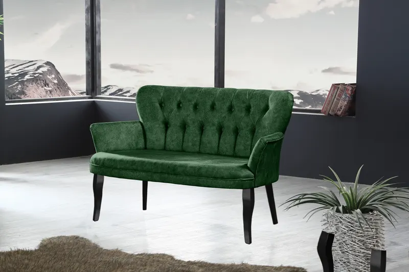 Canapea fixă 2 locuri Paris lemn negru, Diverse culori, 130x46x82 cm - Kaki