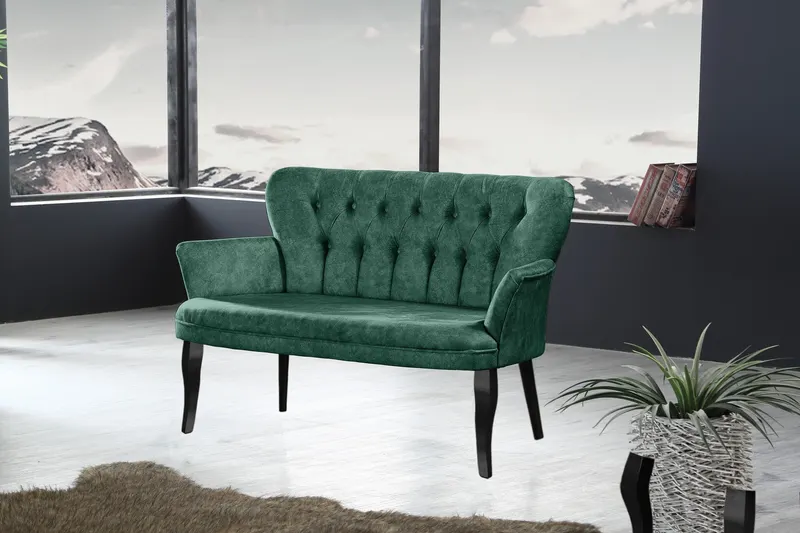 Canapea fixă 2 locuri Paris lemn negru, Diverse culori, 130x46x82 cm - Verde marin