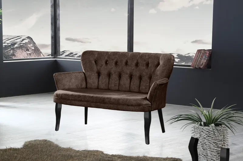 Canapea fixă 2 locuri Paris lemn negru, Diverse culori, 130x46x82 cm - Maro