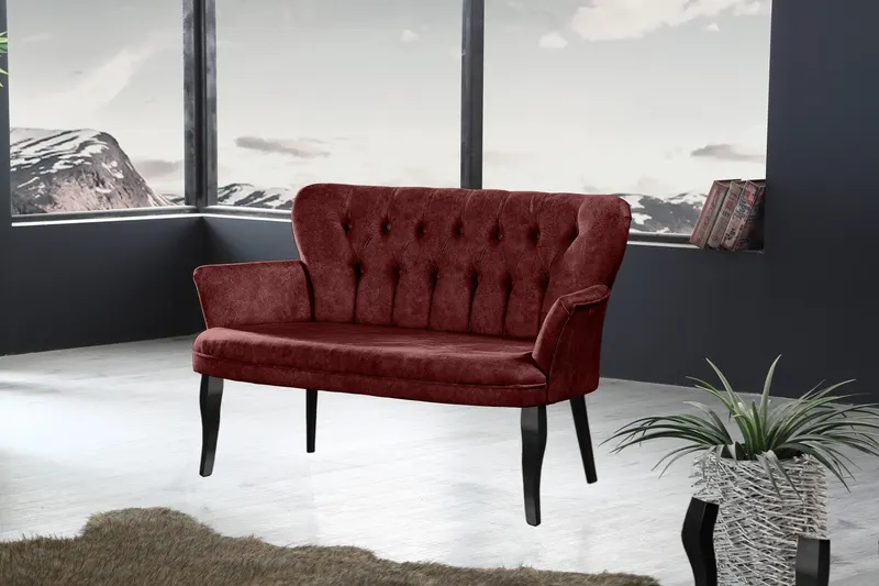 Canapea fixă 2 locuri Paris lemn negru, Diverse culori, 130x46x82 cm - Bordo