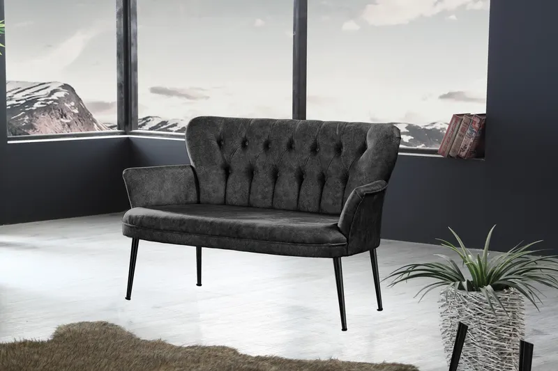 Canapea fixă 2 locuri Paris metal negru, Diverse culori, 130x46x82 cm - Fumuriu