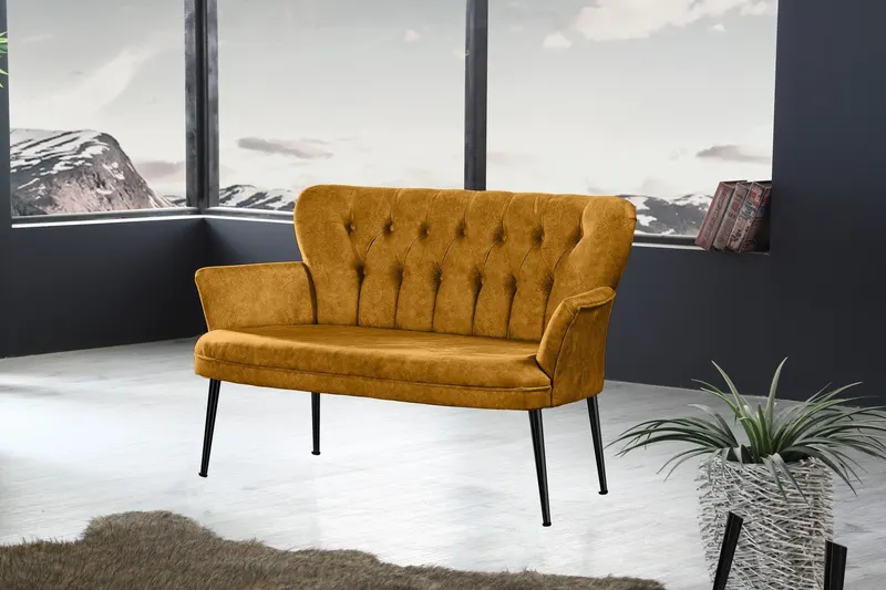 Canapea fixă 2 locuri Paris metal negru, Diverse culori, 130x46x82 cm - Muștar