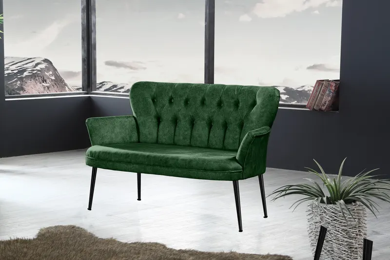 Canapea fixă 2 locuri Paris metal negru, Diverse culori, 130x46x82 cm - Kaki