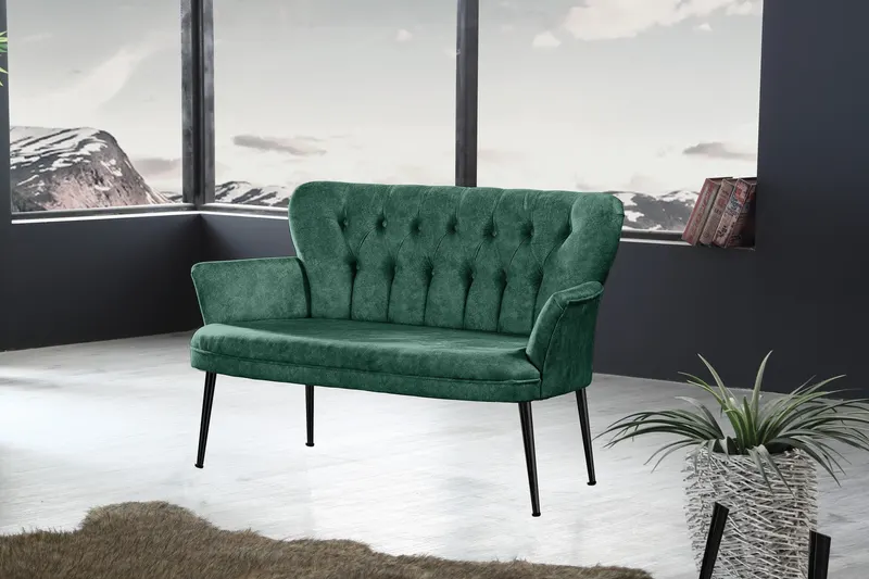 Canapea fixă 2 locuri Paris metal negru, Diverse culori, 130x46x82 cm - Verde marin