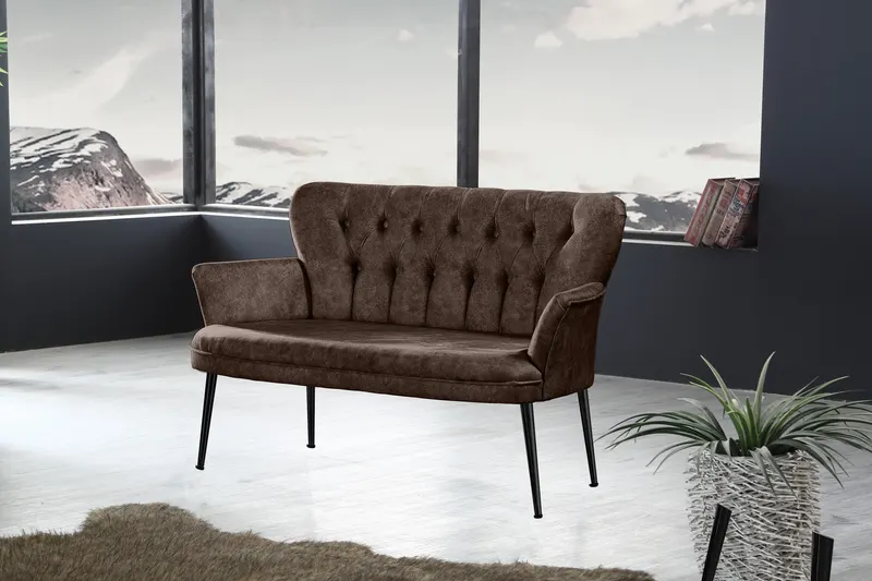 Canapea fixă 2 locuri Paris metal negru, Diverse culori, 130x46x82 cm - Maro