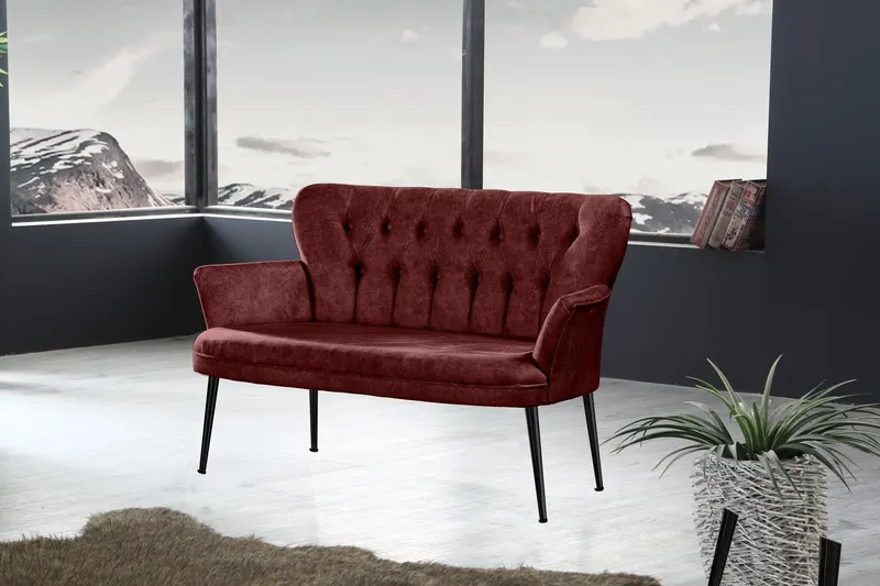 Canapea fixă 2 locuri Paris metal negru, Diverse culori, 130x46x82 cm - Bordo