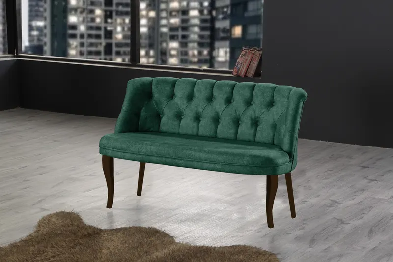 Canapea fixă 2 locuri Roma lemn nuc, Diverse culori, 118x48x80 cm - Verde marin