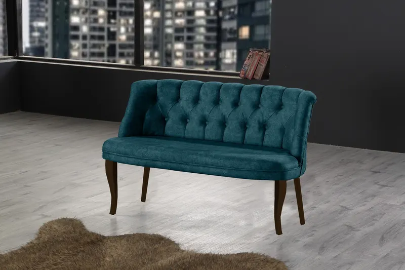 Canapea fixă 2 locuri Roma lemn nuc, Diverse culori, 118x48x80 cm - Albastru petrol