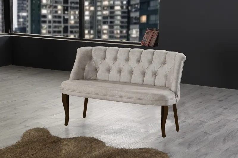 Canapea fixă 2 locuri Roma lemn nuc, Diverse culori, 118x48x80 cm - Crem