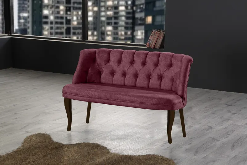 Canapea fixă 2 locuri Roma lemn nuc, Diverse culori, 118x48x80 cm - Roz pudrat
