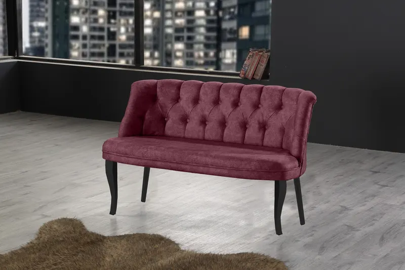 Canapea fixă 2 locuri Roma lemn negru, Diverse culori, 118x48x80 cm - Roz pudrat