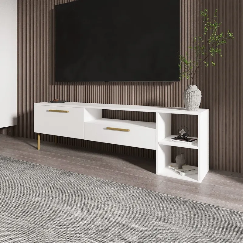 Comodă TV Parion, Diverse culori, 150x35x47 cm - Alb - Auriu